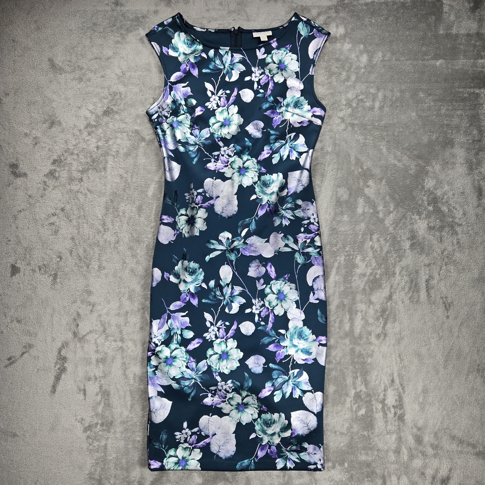 New York & Company Floral Midi Dress - Blue and Purple Size Small